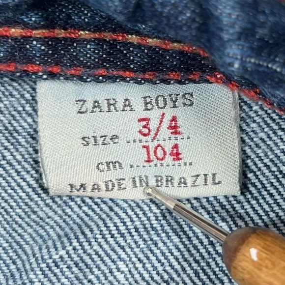 ZARA Boys 100% Cotton Red Thread Embroidered Jeans Dark Wash Casual Size 3-4 - Picture 9 of 10